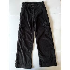 American Eagle Corduroy Cargo Wide Leg Pants Women 4 Black Skater High Rise
